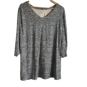Catherines Women Tunic Top 2X Black Abstract Stretchy Knit Whimsy Boho‎ Office